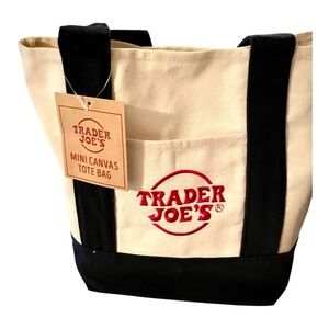 Trader Joe's Navy and Cream Canvas Mini Tote Bag, with New ZTUJO Insert.
